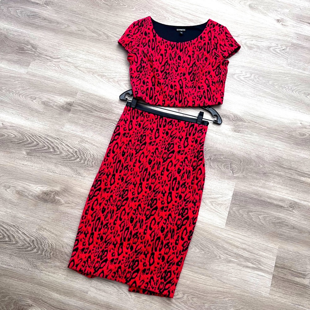 Express Red Cheetah/Leopard/Animal Print Crop Top & Skirt size 2